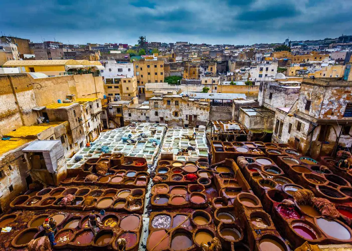 Colourful traditional tannery in Fes